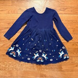 Hanna Andersson Embroidered Tulle Skater Dress Unicorns/Rainbows - Navy, Size 4T